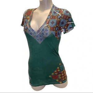 Freak Zoo Size Small Green Sublimation V-Neck Short Sleeve Top. Made in USA New